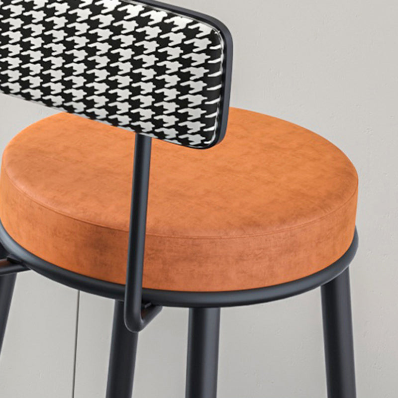 Modern Armless Backrest Counter Stool Iron Cashier Bar Stool with Velvet Cushion and Pedal