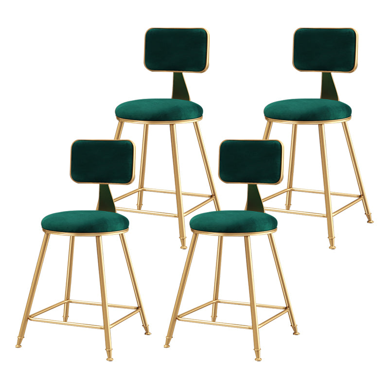 Glam Backrest Armless Counter Stool Iron Bar Stool with Pedal and Velvet Cushion