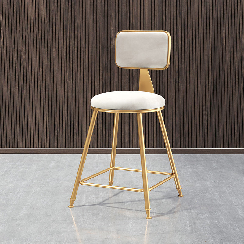 Glam Backrest Armless Counter Stool Iron Bar Stool with Pedal and Velvet Cushion