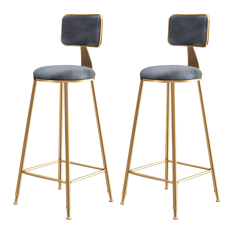 Glam Backrest Armless Counter Stool Iron Bar Stool with Pedal and Velvet Cushion