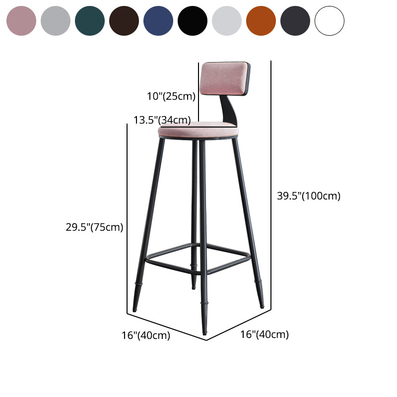 Modern Backrest Counter Stool Iron Milk Tea Shop Bar Stool with Cushion and Pedal