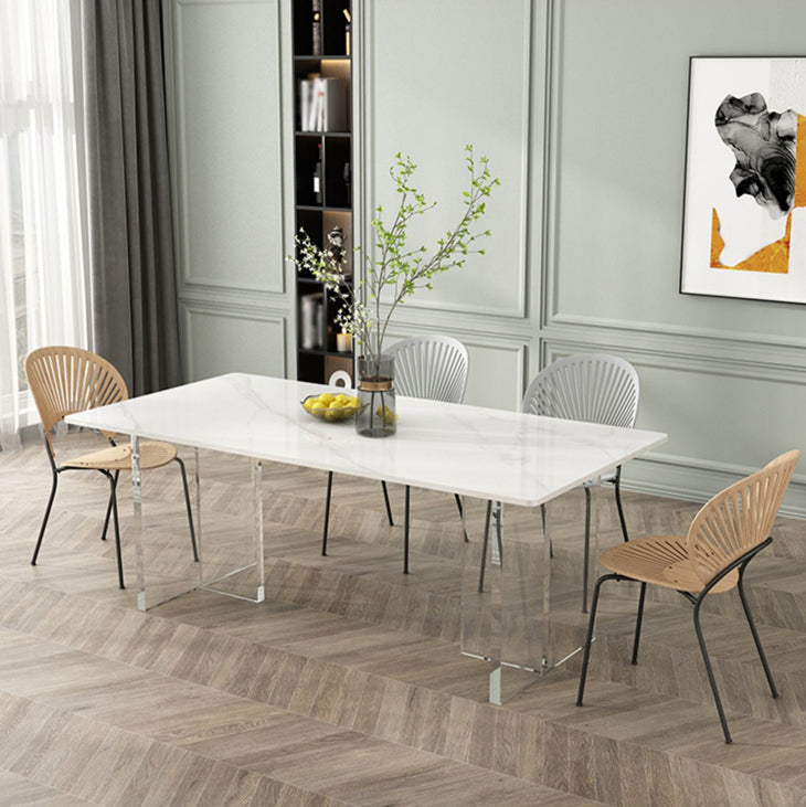 Modern Rectangle White Dining Table Set 1/2/5/7 Pieces Dining Set for Home Use