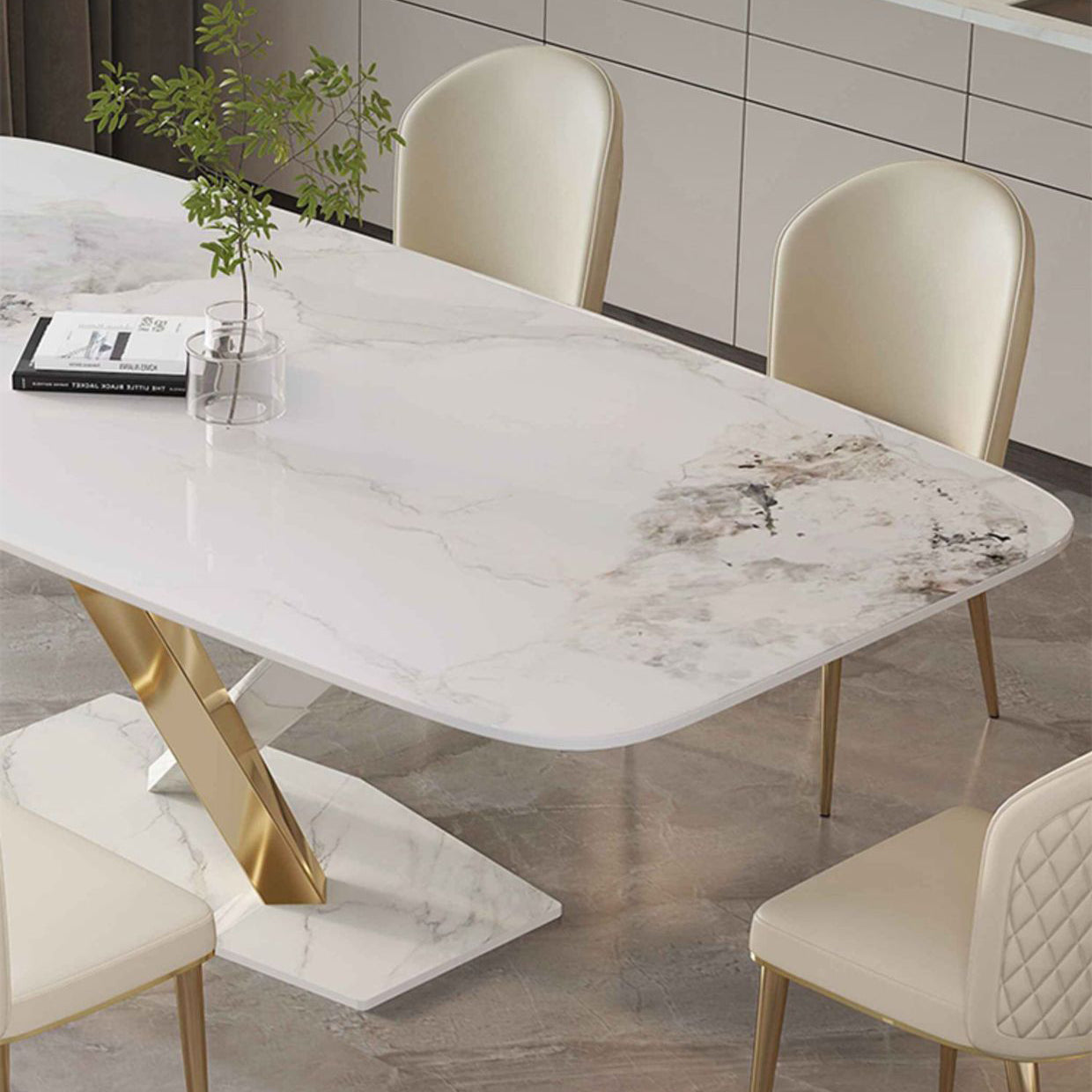 Luxury Sintered Stone Top Dining Set Rectangle 1/4/5/7 Pieces Dining Table with Chairs