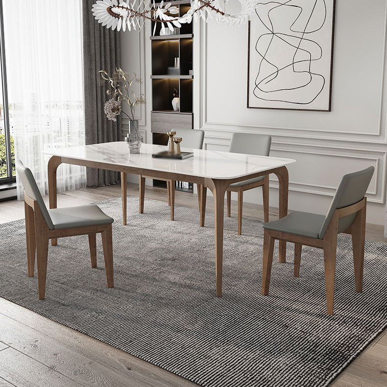 Modern Sintered Stone Top Dining Set 1/4/5/7 Pieces Ash Wood Dining Table with Chairs