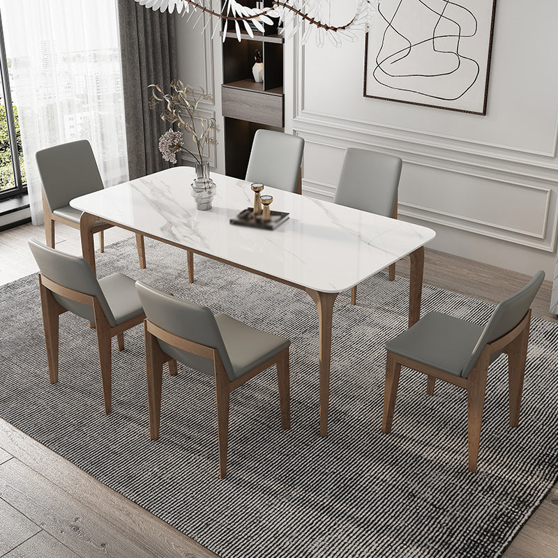 Modern Sintered Stone Top Dining Set 1/4/5/7 Pieces Ash Wood Dining Table with Chairs