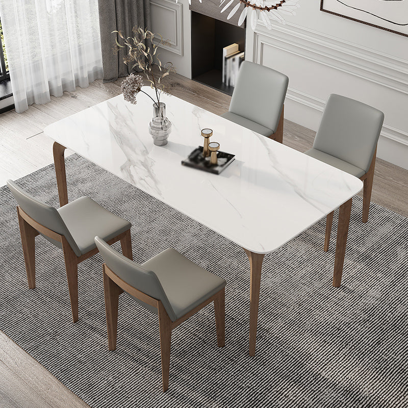 Modern Sintered Stone Top Dining Set 1/4/5/7 Pieces Ash Wood Dining Table with Chairs