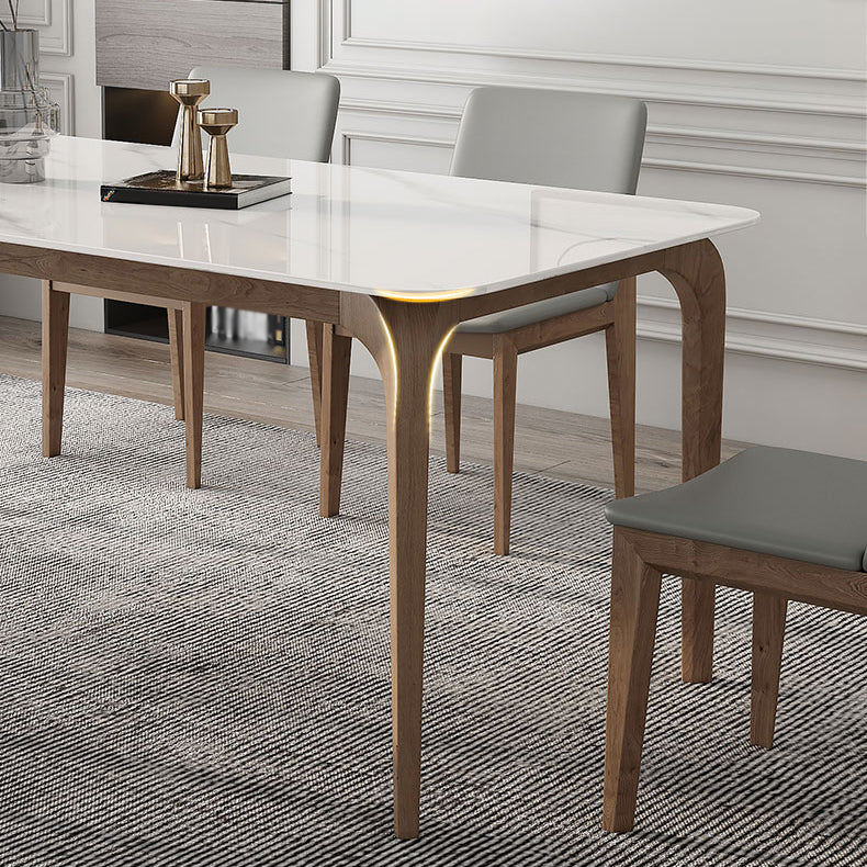 Modern Sintered Stone Top Dining Set 1/4/5/7 Pieces Ash Wood Dining Table with Chairs