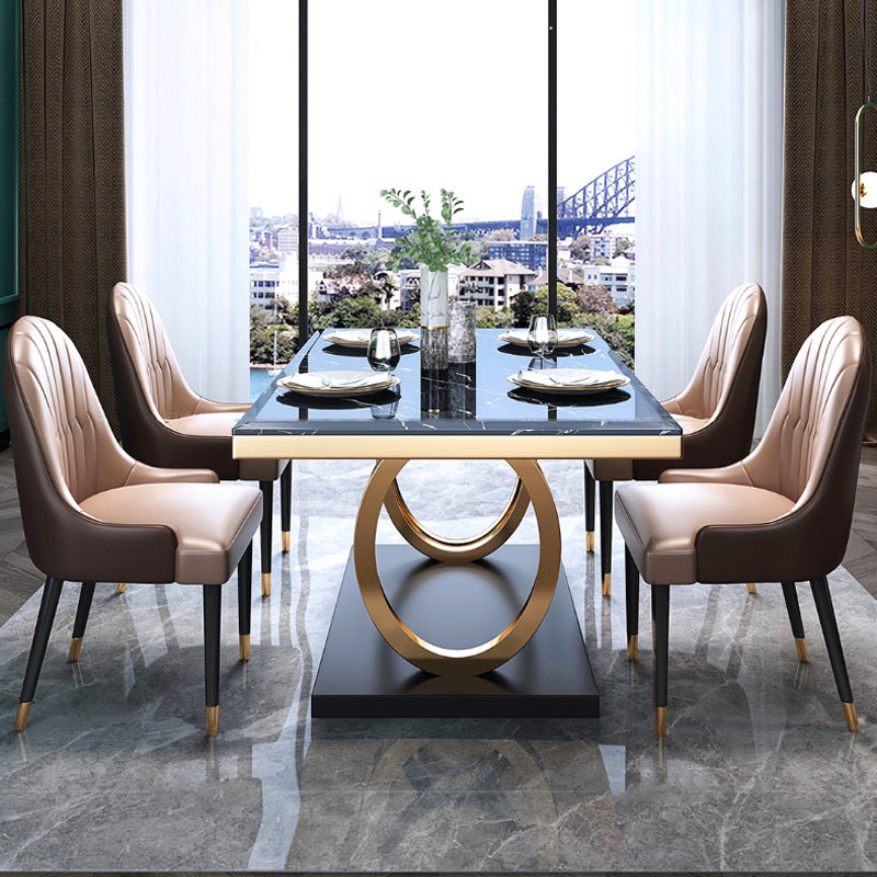 Luxury Marble Dining Table for Restaurant Rectangle Table with Metal Pedestal in Gold
