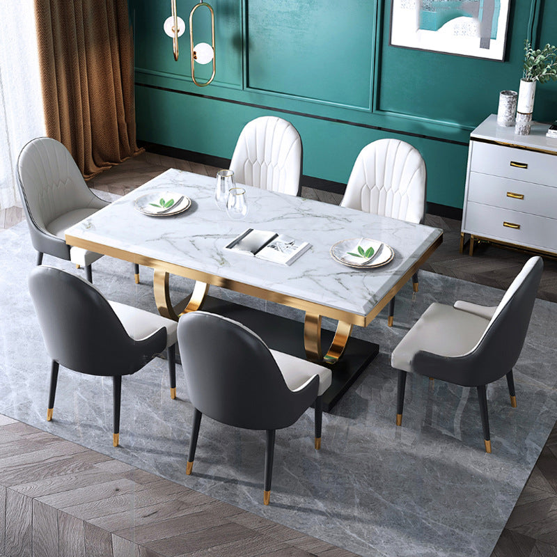 Luxury Marble Dining Table for Restaurant Rectangle Table with Metal Pedestal in Gold
