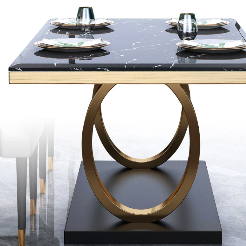 Luxury Marble Dining Table for Restaurant Rectangle Table with Metal Pedestal in Gold