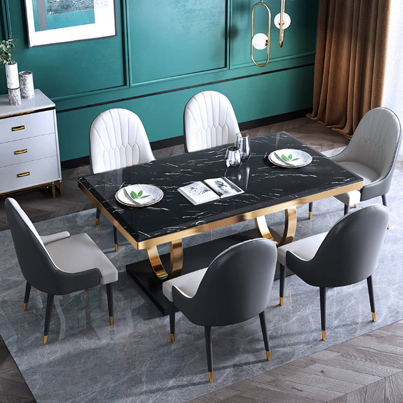 Luxury Marble Dining Table for Restaurant Rectangle Table with Metal Pedestal in Gold