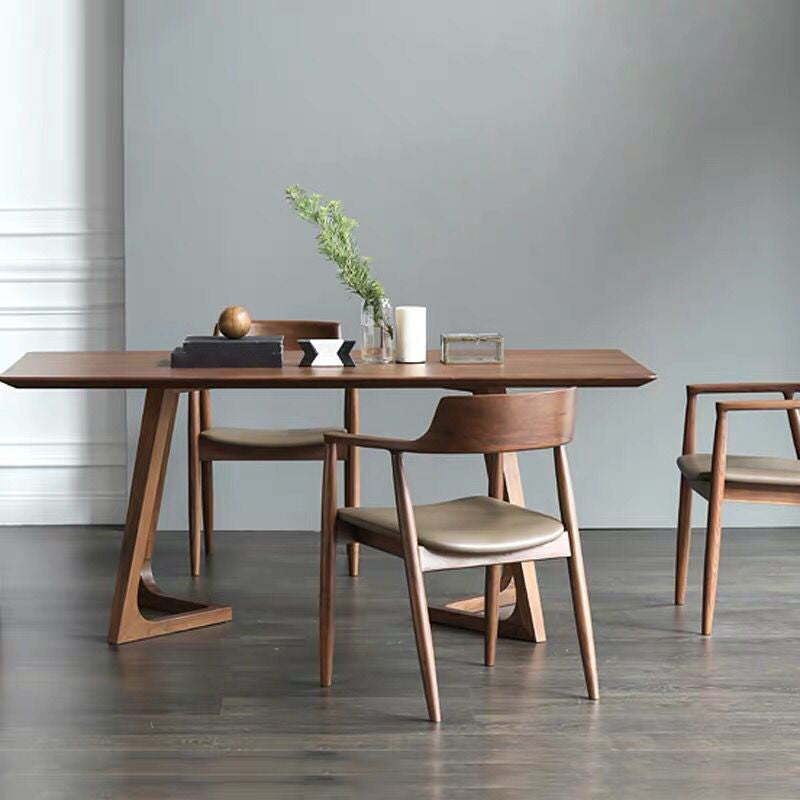 Rectangle Double Pedestal Industrial Dining Table Brown Fixed Table for Home