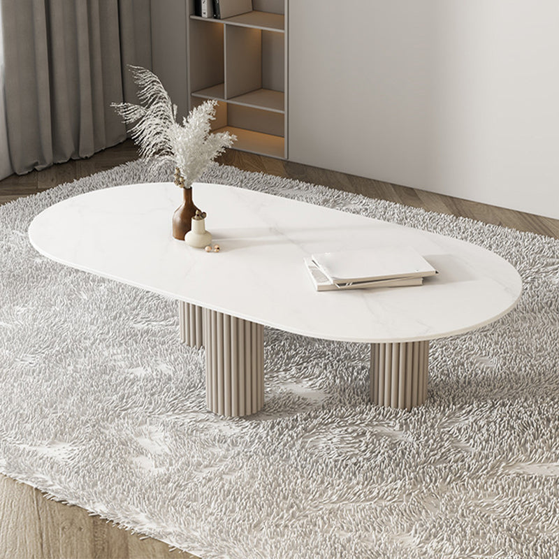 Glass Top Dining Table Modern Oval Indoor Dining Table with 3 White Legs
