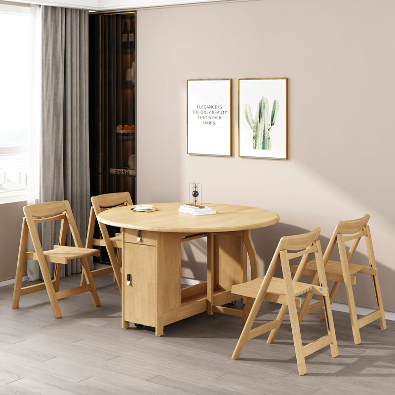 Table à manger pliable en bois d'hévéa, table ronde moderne et médiévale avec base sur tréteau de rangement