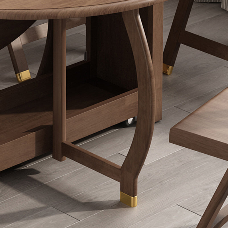 Table à manger pliable en bois d'hévéa, table ronde moderne et médiévale avec base sur tréteau de rangement