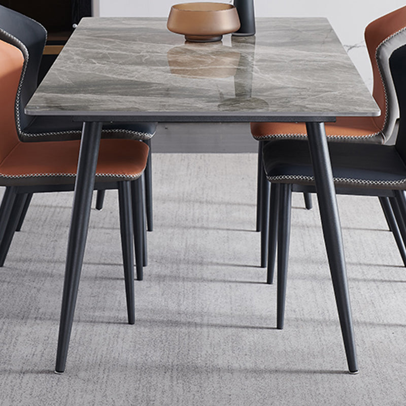 Metal Industrial Rectangle Dining Table Sintered Stone Top Indoor Table with Black Legs