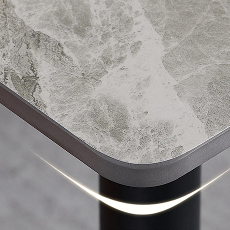 Metal Industrial Rectangle Dining Table Sintered Stone Top Indoor Table with Black Legs
