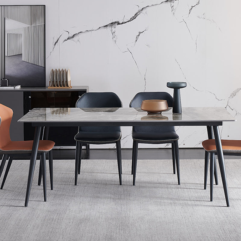 Metal Industrial Rectangle Dining Table Sintered Stone Top Indoor Table with Black Legs