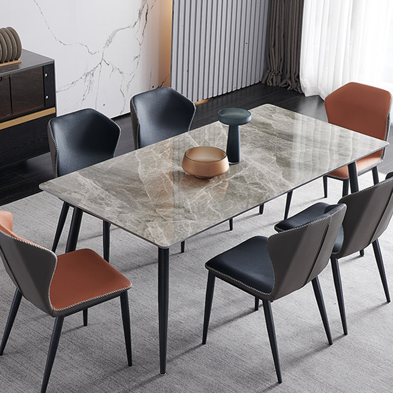 Metal Industrial Rectangle Dining Table Sintered Stone Top Indoor Table with Black Legs