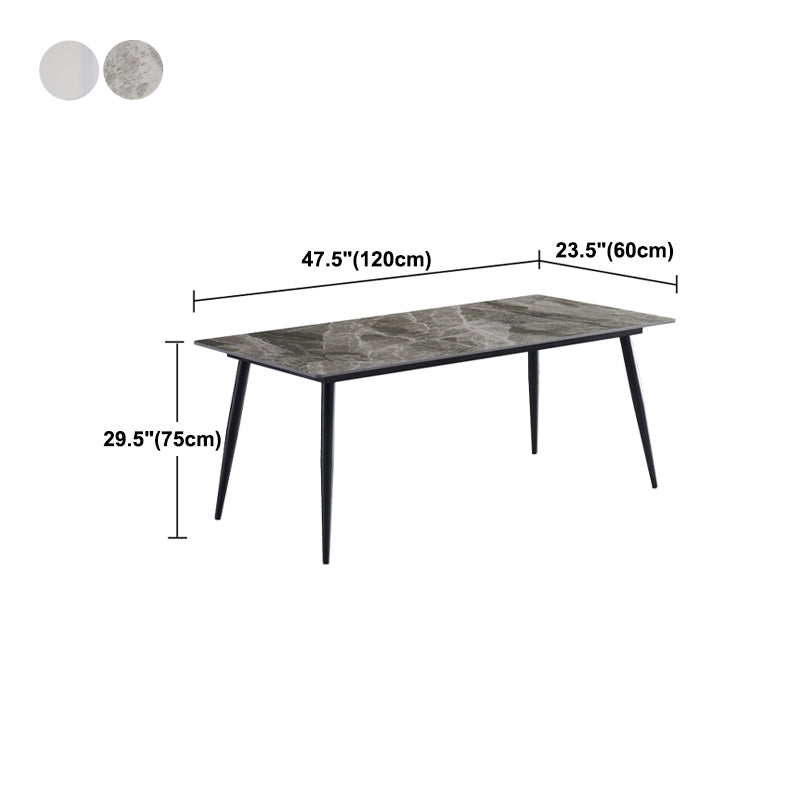 Metal Industrial Rectangle Dining Table Sintered Stone Top Indoor Table with Black Legs