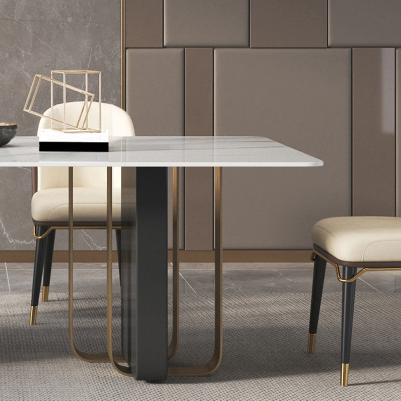 Mesa de comedor rectangular de piedra sinterizada de lujo para interiores con pedestal doble