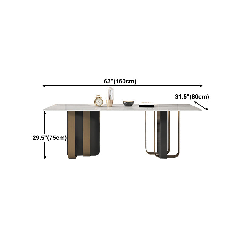 Mesa de comedor rectangular de piedra sinterizada de lujo para interiores con pedestal doble
