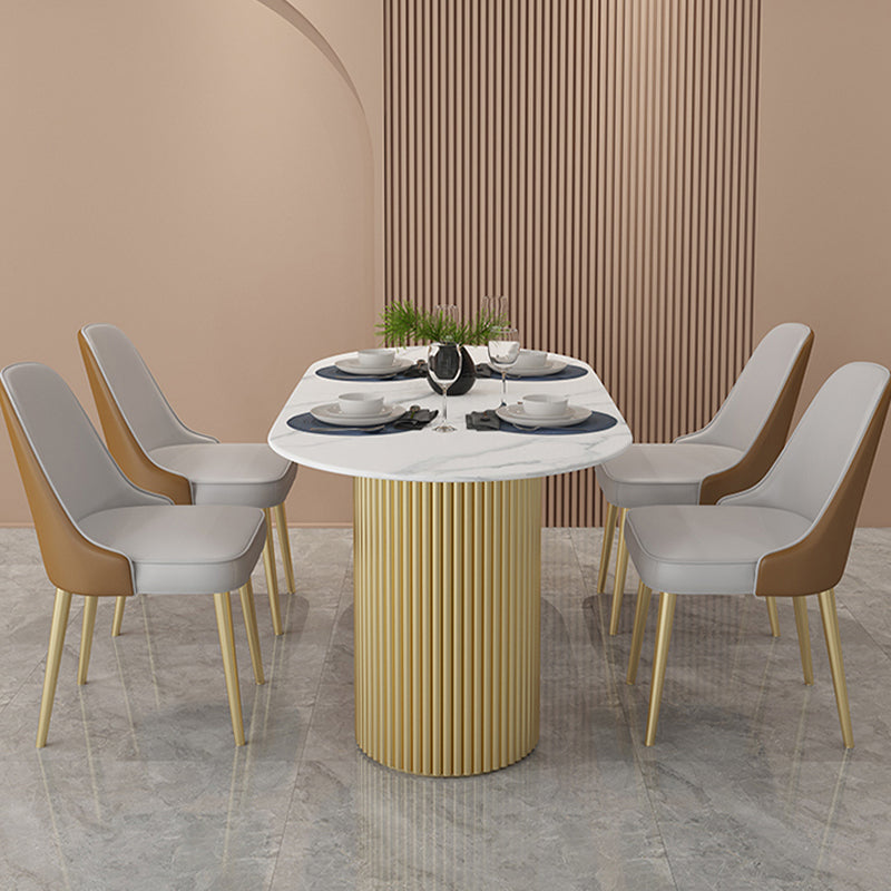 Metal Base Contemporary Oval Dining Table Double Pedestal Table for Dining Room