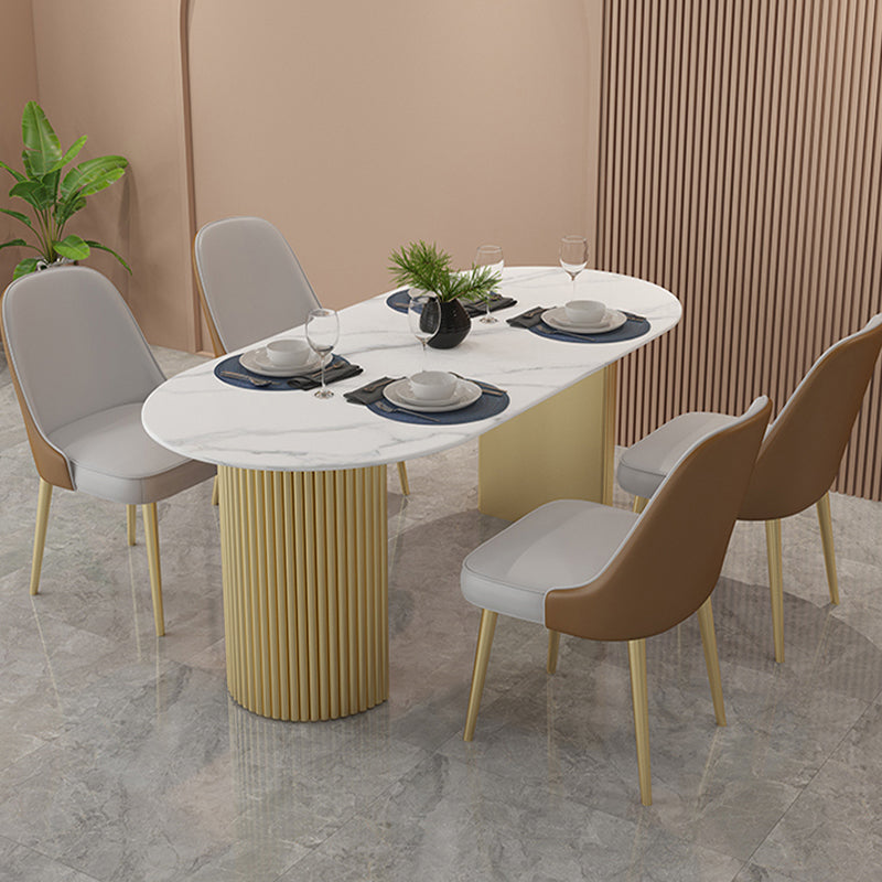 Metal Base Contemporary Oval Dining Table Double Pedestal Table for Dining Room