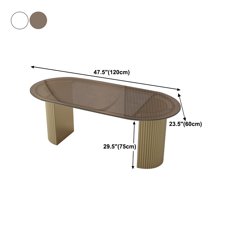 Metal Base Contemporary Oval Dining Table Double Pedestal Table for Dining Room