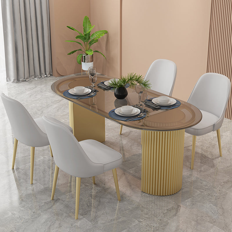 Modern Style Dining Table Oval Double Pedestal Table for Home Use