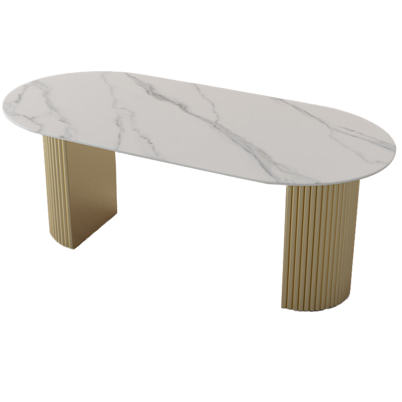 Modern Style Dining Table Oval Double Pedestal Table for Home Use