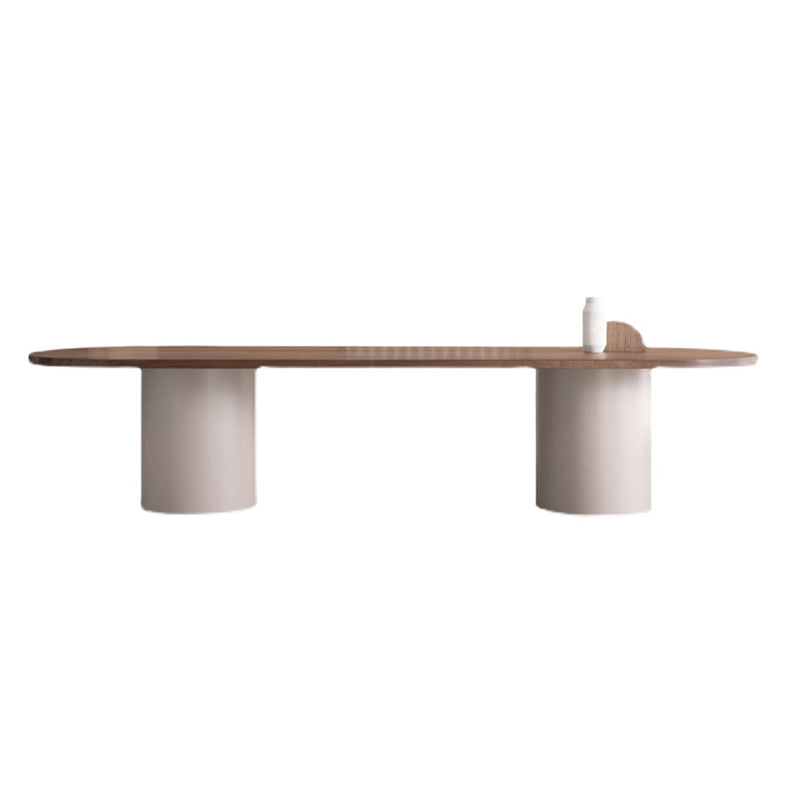 Modern Pine Wood Table for Restaurant Oval Dining Table with Double Pedestal