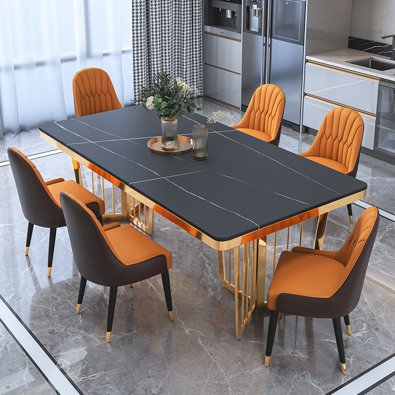 Glam Sintered Stone Double Pedestal Table Home Rectangle Dining Table