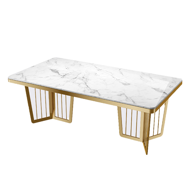 Glam Sintered Stone Double Pedestal Table Home Rectangle Dining Table