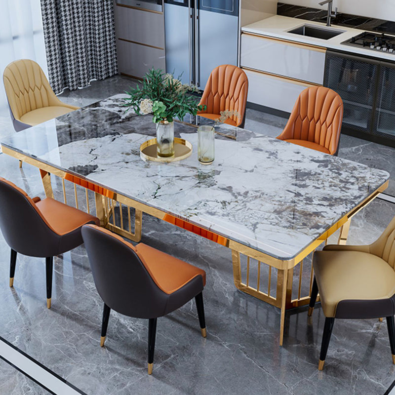 Glam Sintered Stone Double Pedestal Table Home Rectangle Dining Table