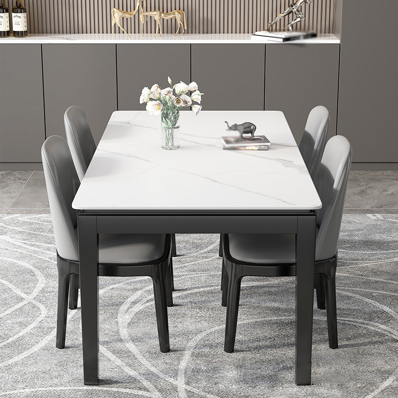 Stone Top Dining Table Modern Rectangle Dining Table with 4 Wood Legs