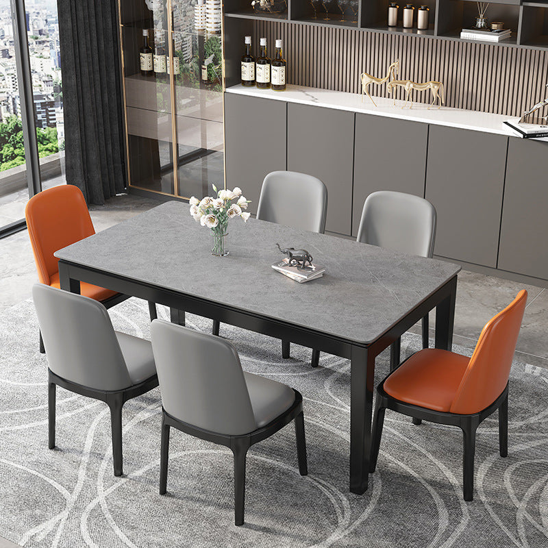 Stone Top Dining Table Modern Rectangle Dining Table with 4 Wood Legs