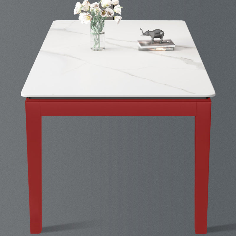 Stone Top Dining Table Modern Rectangle Dining Table with 4 Wood Legs