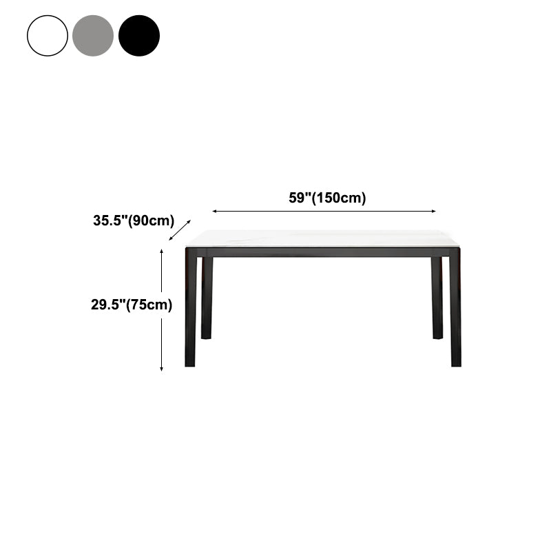 Stone Top Dining Table Modern Rectangle Dining Table with 4 Wood Legs