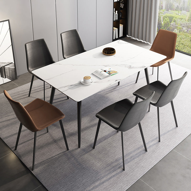 Stone Top Dining Table Rectangle Modern Dining Table with 4 Black Legs