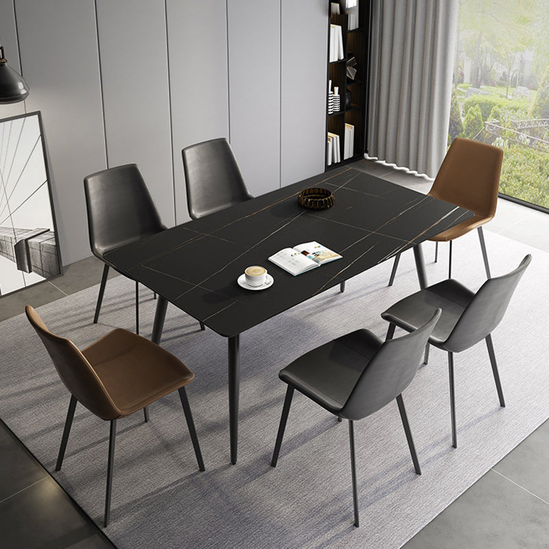 Stone Top Dining Table Rectangle Modern Dining Table with 4 Black Legs