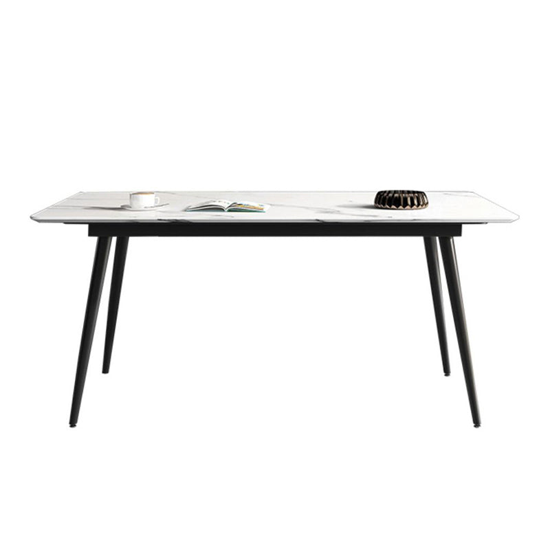 Stone Top Dining Table Rectangle Modern Dining Table with 4 Black Legs