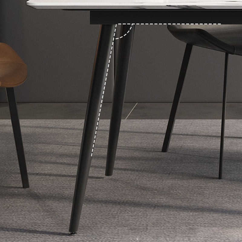 Stone Top Dining Table Rectangle Modern Dining Table with 4 Black Legs