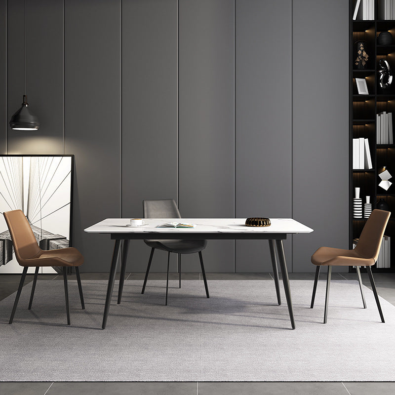 Stone Top Dining Table Rectangle Modern Dining Table with 4 Black Legs