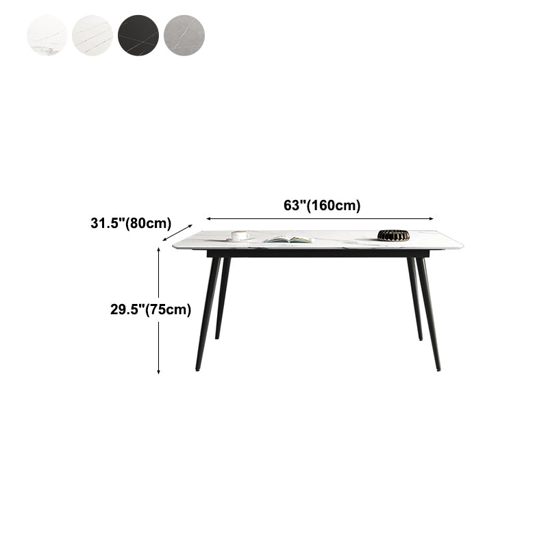Stone Top Dining Table Rectangle Modern Dining Table with 4 Black Legs
