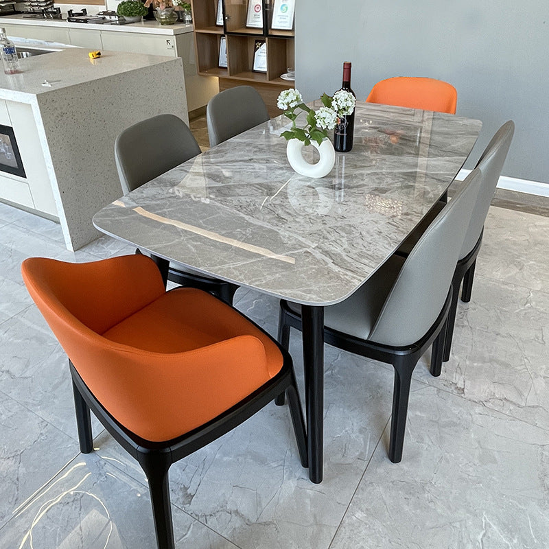 Stone Top Dining Table Modern Rectangle Table with 4 Wood Legs in Black