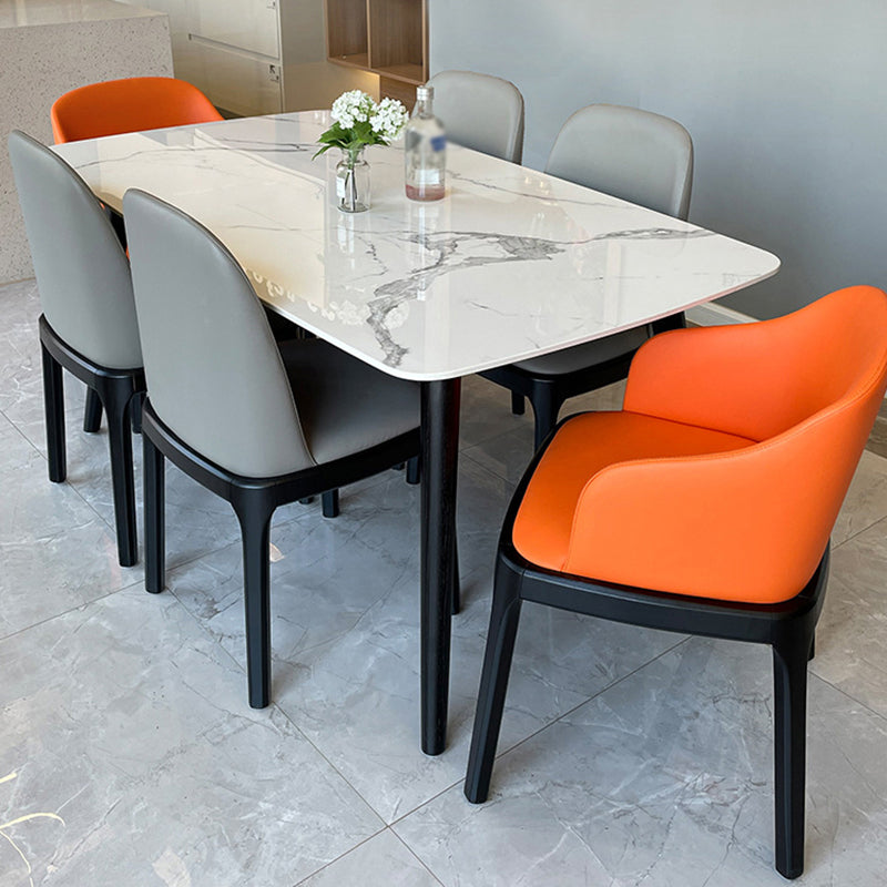 Stone Top Dining Table Modern Rectangle Table with 4 Wood Legs in Black