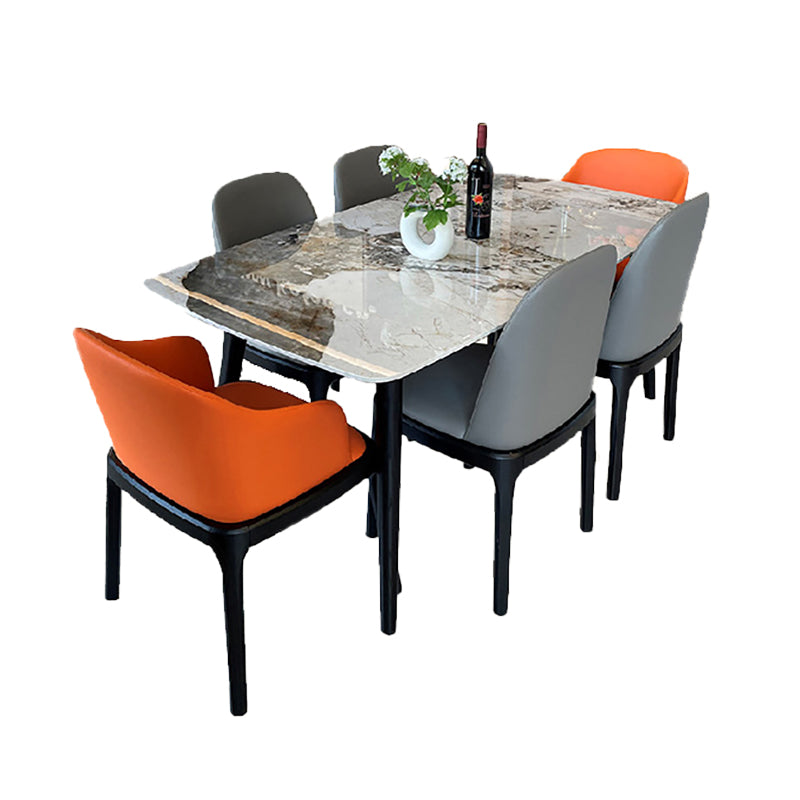 Stone Top Dining Table Modern Rectangle Table with 4 Wood Legs in Black