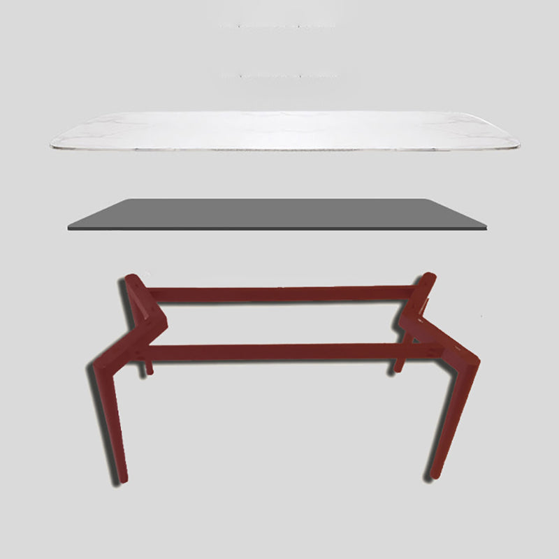 Stone Top Dining Table Modern Rectangle Table with 4 Wood Legs in Black