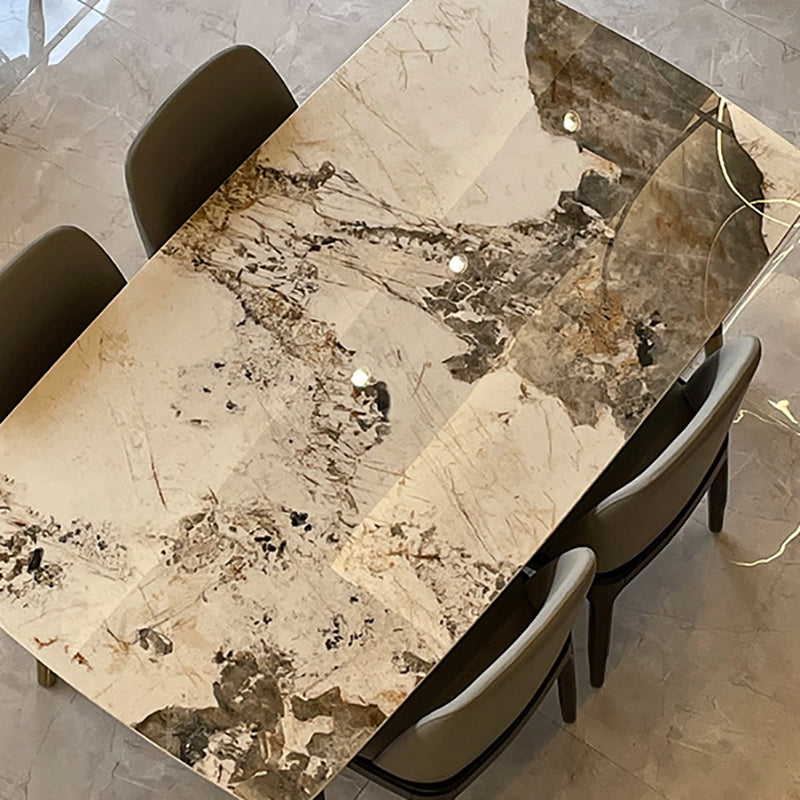 Stone Top Dining Table Modern Rectangle Table with 4 Wood Legs in Black